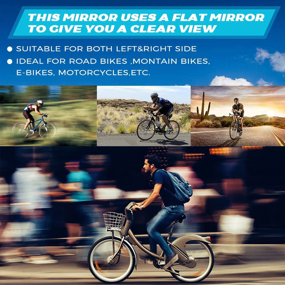 360° Adjustable Wide Angle Bike Mirror - Handlebar Mount Rearview Mirror for Road, Mountain & Electric Bicycles | Enhanced Safety for Commuting & Outdoor Cycling