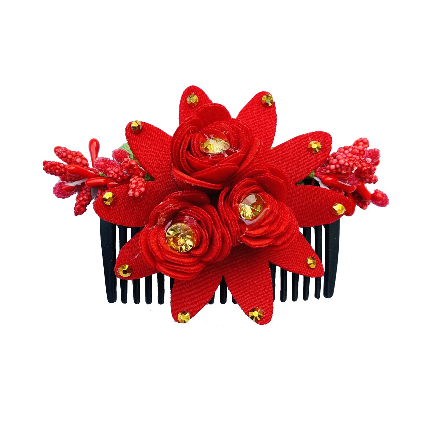 VinshBond Floral Side Clip Comb - Hair Accessories for Women & Girls, Red (Pack of 1) - Perfect for Weddings, Parties & Everyday Hairstyles