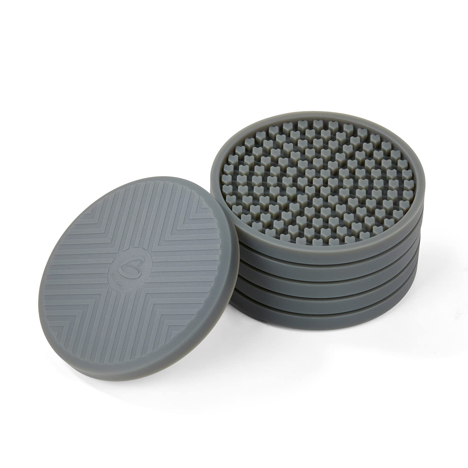 BELLOLINEA 6-Pack Heart Shaped Silicone Coasters - Funny, Durable, Heat Resistant & Non-Slip Drink Coasters for Tables - Khaki Green - Perfect for Coffee, Tea, Wine & Home Decor