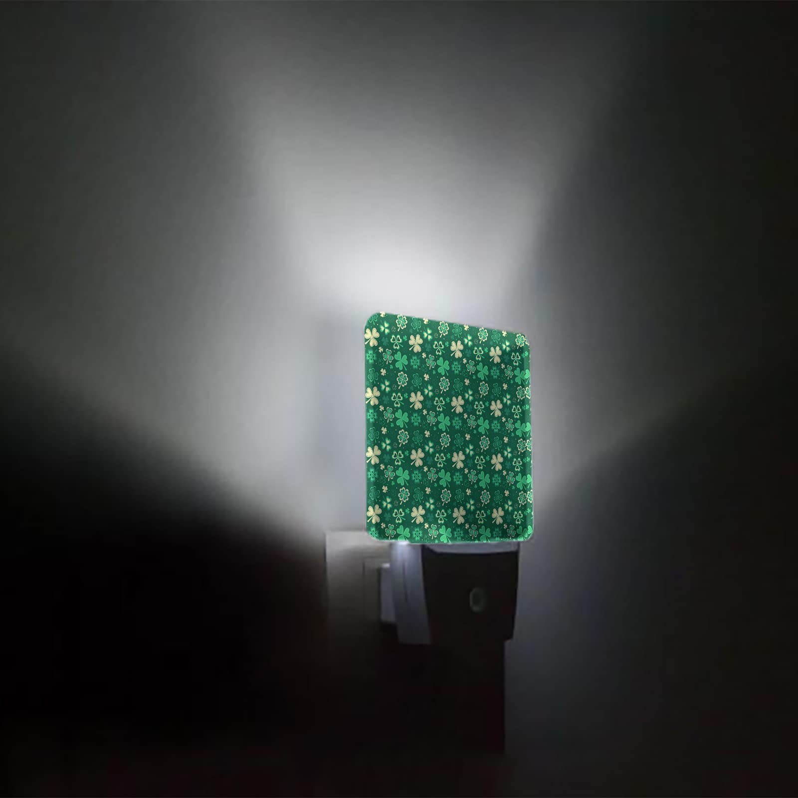 LED Night Light Plug in with Auto Sensor - St. Patrick's Day Shamrock Clover Green Night Lamp for Kids, Bedroom, Bathroom, Hallway | Energy Efficient Nightlight for Nursery, Kitchen, Stairs & Home Decor