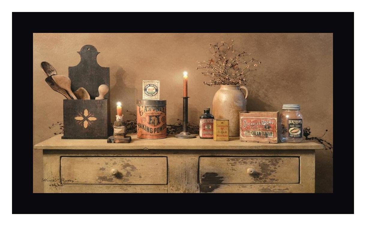 Billy Jacobs Mamas Pantry Framed Canvas Art Print - 18x30 Inches - Black Wood Frame - Ready to Hang Wall Decor - Perfect for Kitchen, Dining Room & Farmhouse Style Homes