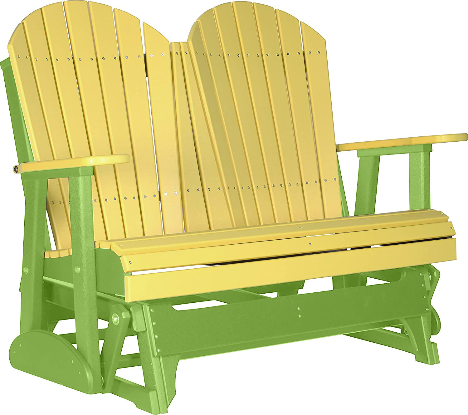 LuxCraft 4 ft. Yellow Recycled Plastic Adirondack Outdoor Glider Chair with Cup Holder - Perfect for Patio, Garden, Poolside & Backyard Relaxation