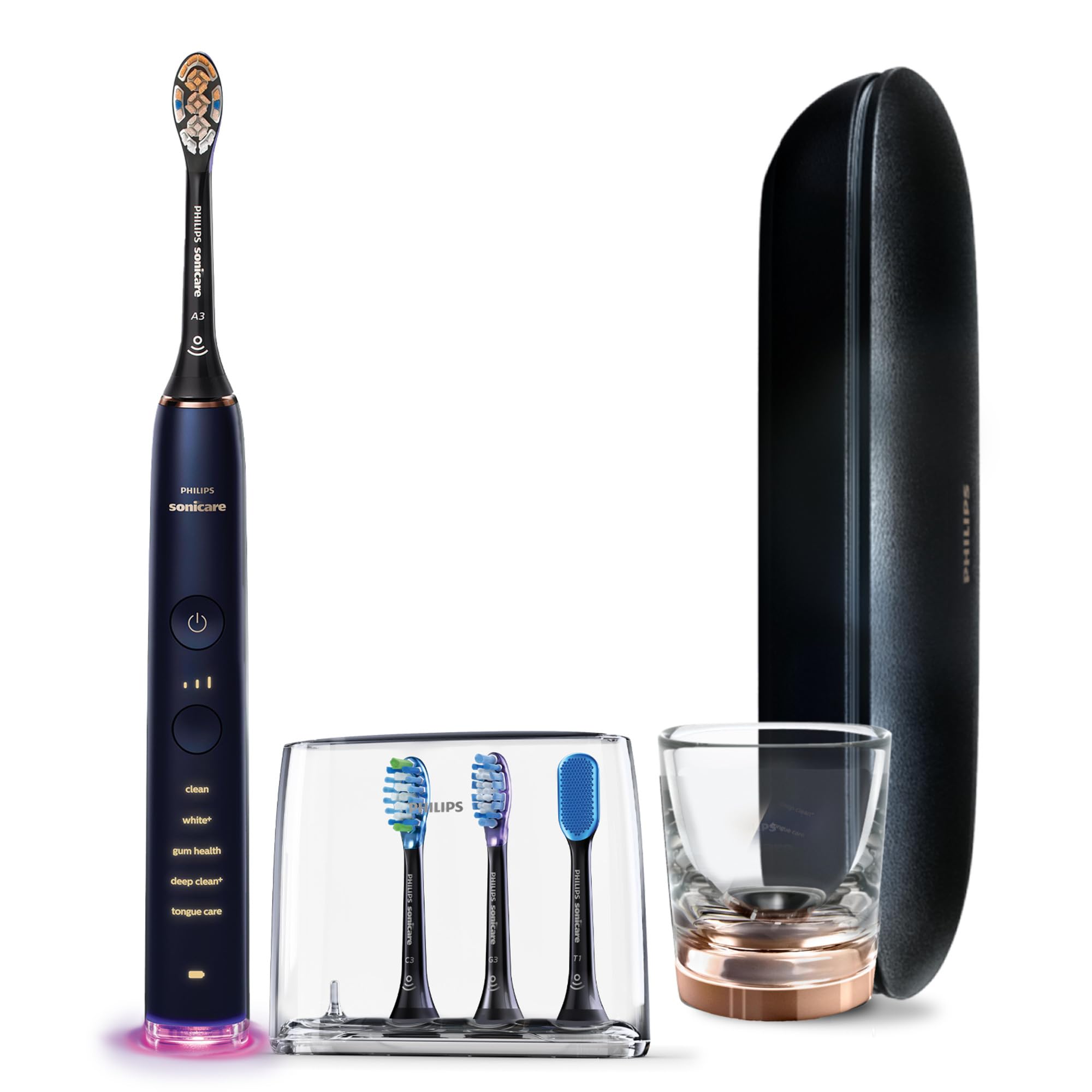 Philips Sonicare DiamondClean Smart 9750 Electric Toothbrush - Sonic Toothbrush with Bluetooth App, Pressure Sensor & Brush Head Detection, 5 Modes & 3 Intensity Levels (Lunar Blue, HX9954/74) | Perfect for Travel, Home Use & Professional Dental Care