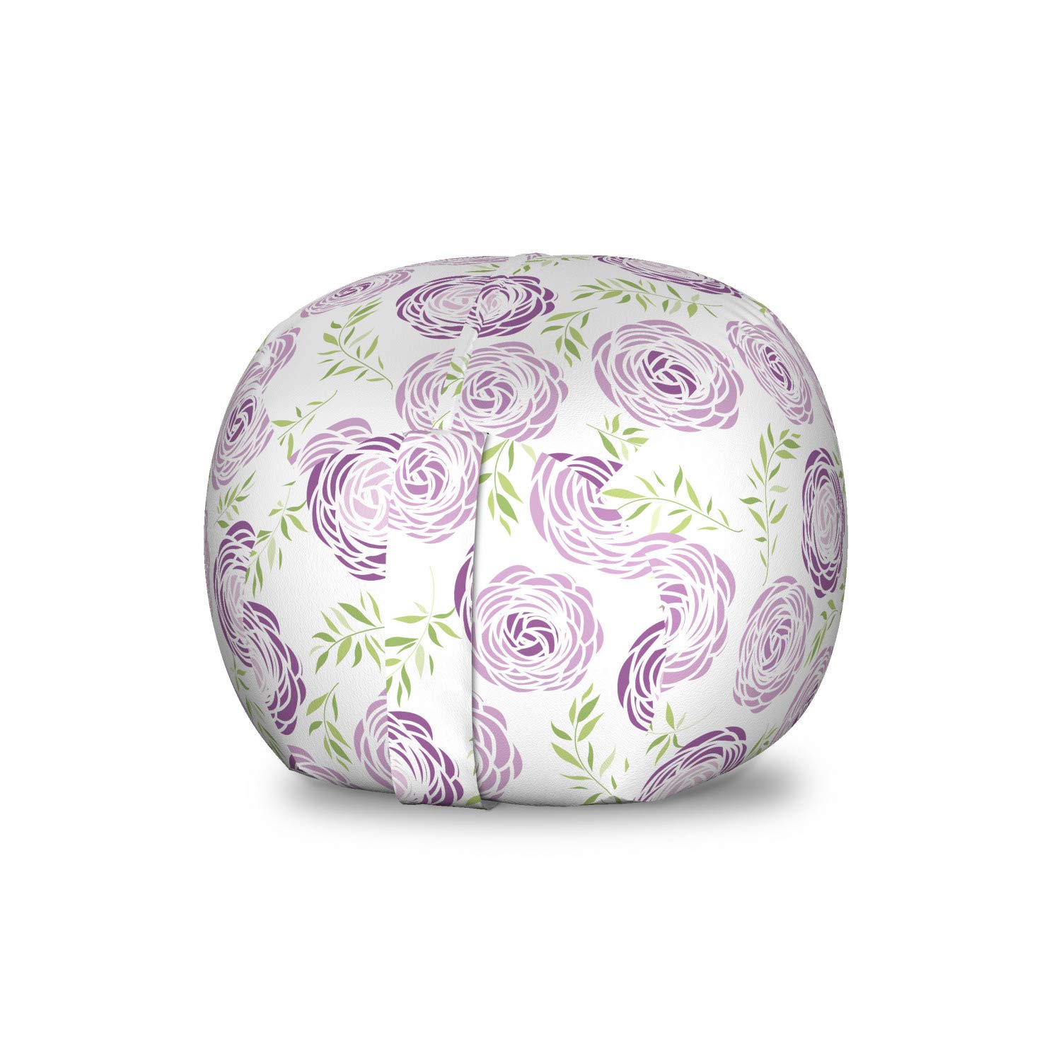 Ambesonne Floral Toy Storage Bag Chair - Washable Stuffed Animal Organizer with Garden Leaves Design, Small Size in Pale Mauve White - Perfect for Kids' Room, Nursery, or Playroom Organization