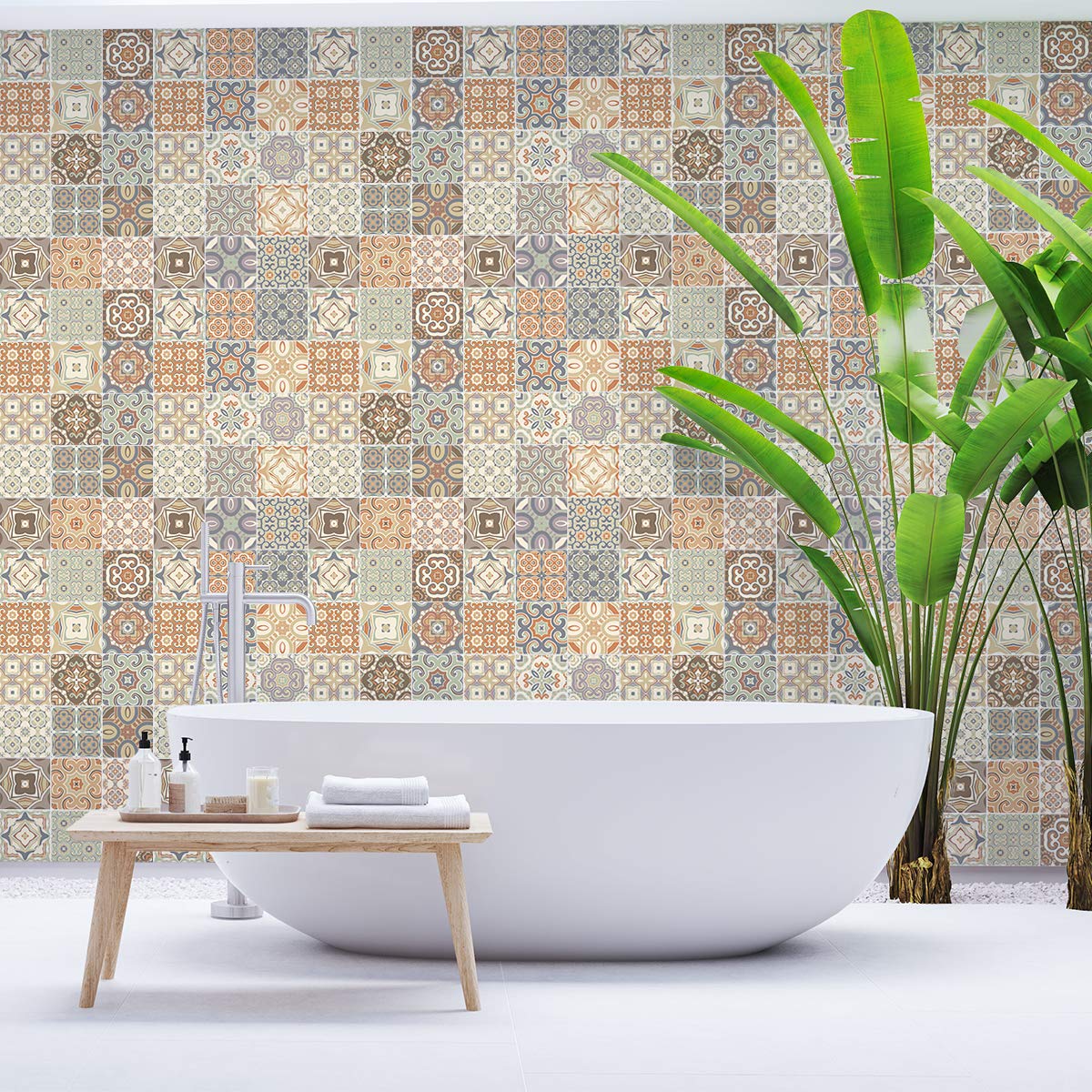 Azulejos Olka Cement Tile Stickers - Self-Adhesive Waterproof Wall Decals for Bathroom, Kitchen, Backsplash (15 Pack, 60x60cm) - Perfect for Home Renovation & DIY Decor Projects
