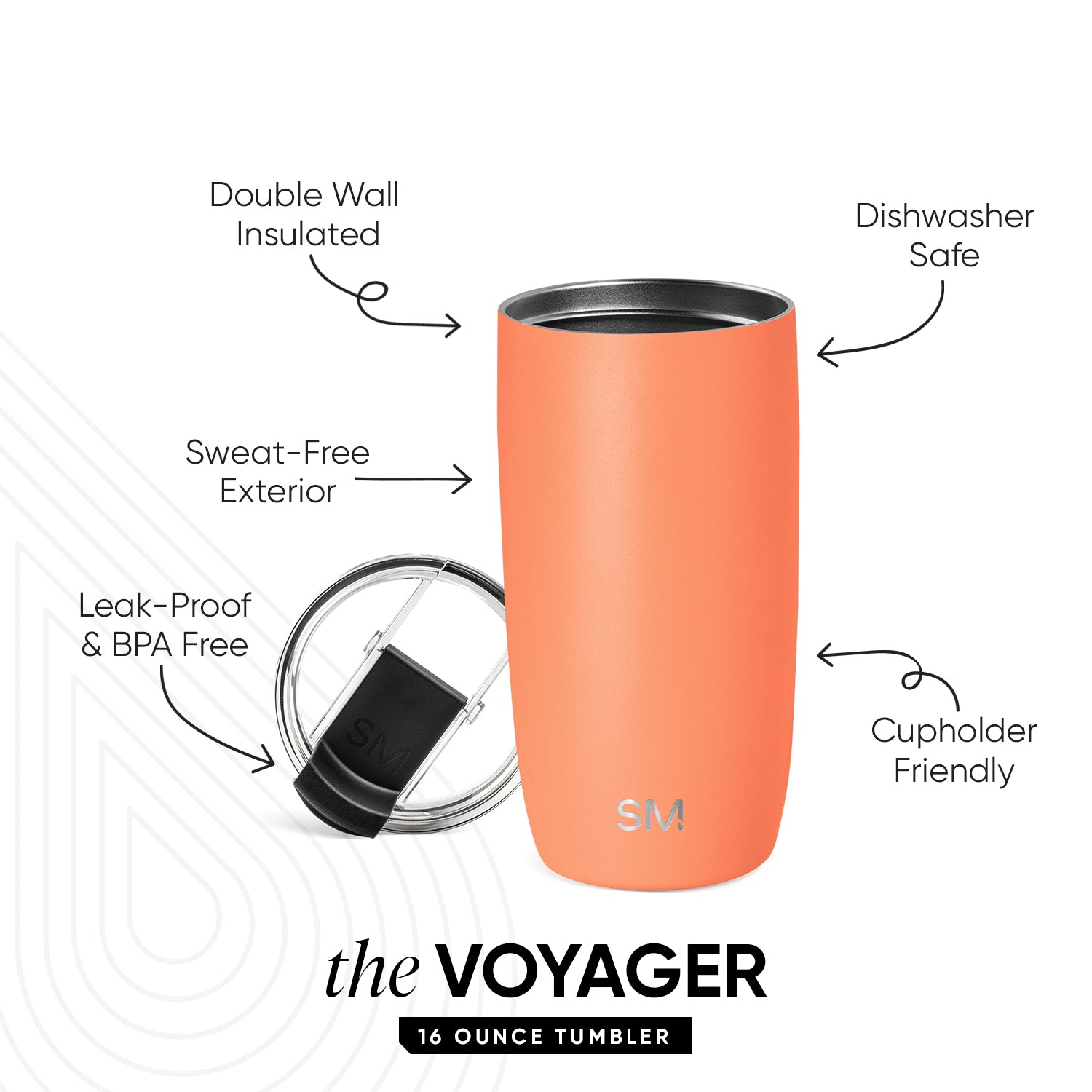 Voyager Stainless Steel Tumbler with Clear Flip Lid & Straw - 20oz Insulated Travel Mug for Hot & Cold Drinks - Perfect for Office, Gym, Hiking and Outdoor Activities