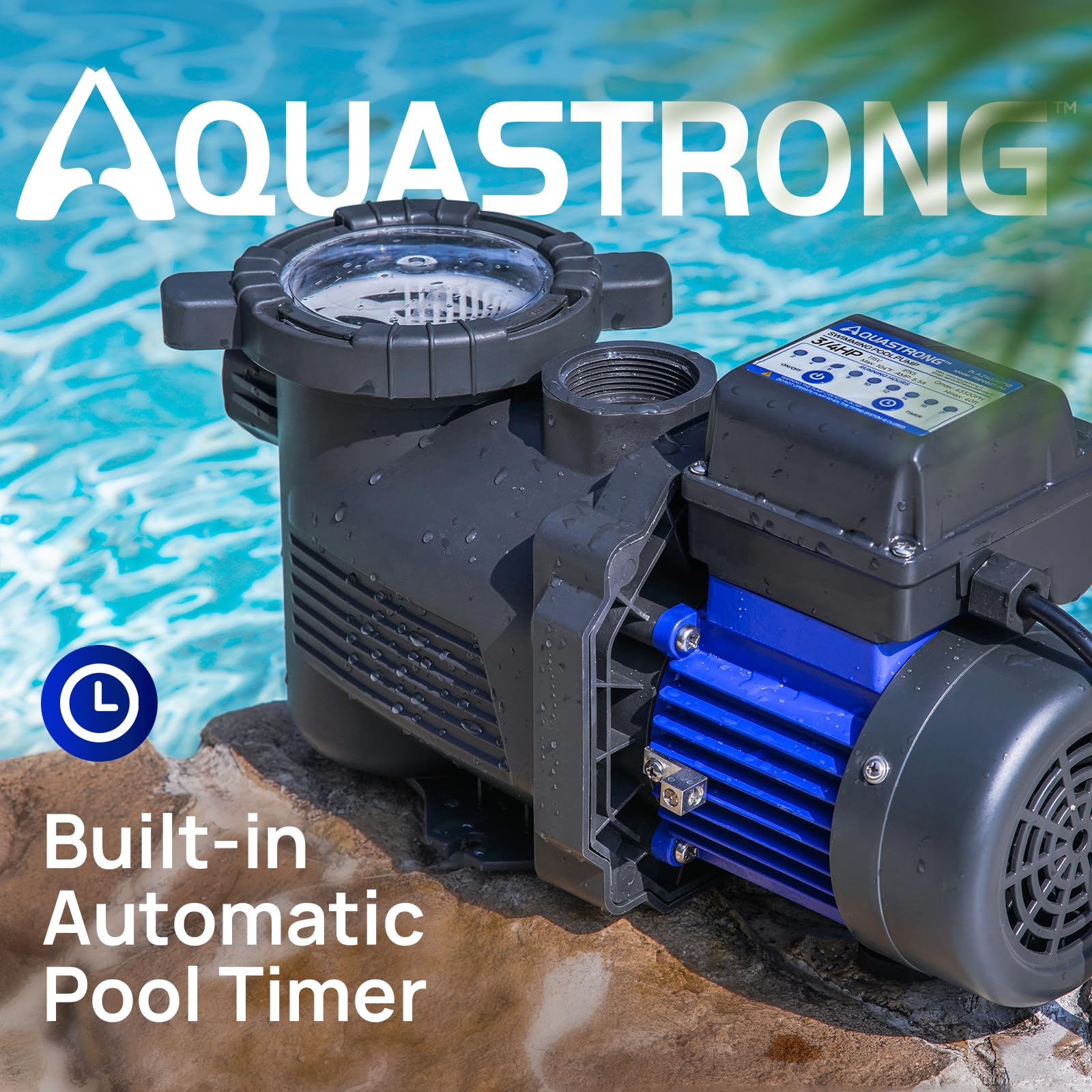 AQUASTRONG 3/4 HP High Flow Above Ground Pool Pump with Timer - 115V, 4332 GPH, 1.25