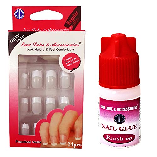 24 Pcs French White Press On Nails with Nail Glue (3g) - False Nails for Acrylic Manicure, Salon Quality Fake Nails for Women, Perfect for Parties, Weddings & Special Occasions
