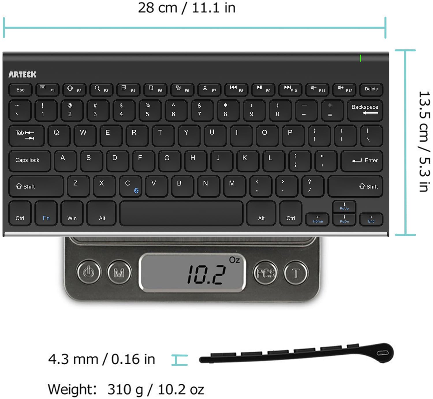 Arteck Universal Wireless Bluetooth Keyboard - Stainless Steel, Rechargeable, Compatible with iOS iPad Air/Pro/Mini, Android, Windows Tablets & Smartphones | Portable for Home, Office & Travel Use