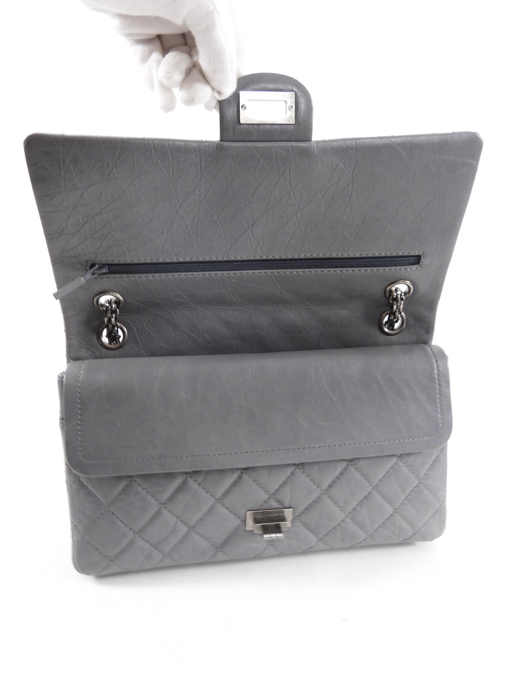 Authentic Chanel Grey Aged Calfskin Medium 226 Double Flap Bag - Luxury Handbag for Women, Perfect for Work, Evening Events & Special Occasions