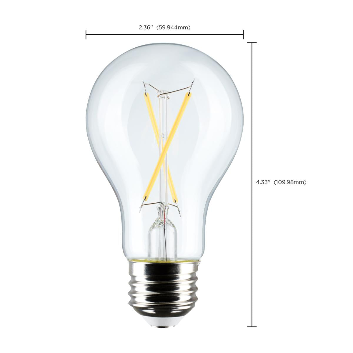 4-Pack A19 LED Filament Bulbs 5W 450 Lumens 2700K Warm White E26 Base - Clear Vintage Style for Bedroom, Living Room, Restaurant & Cafe Lighting