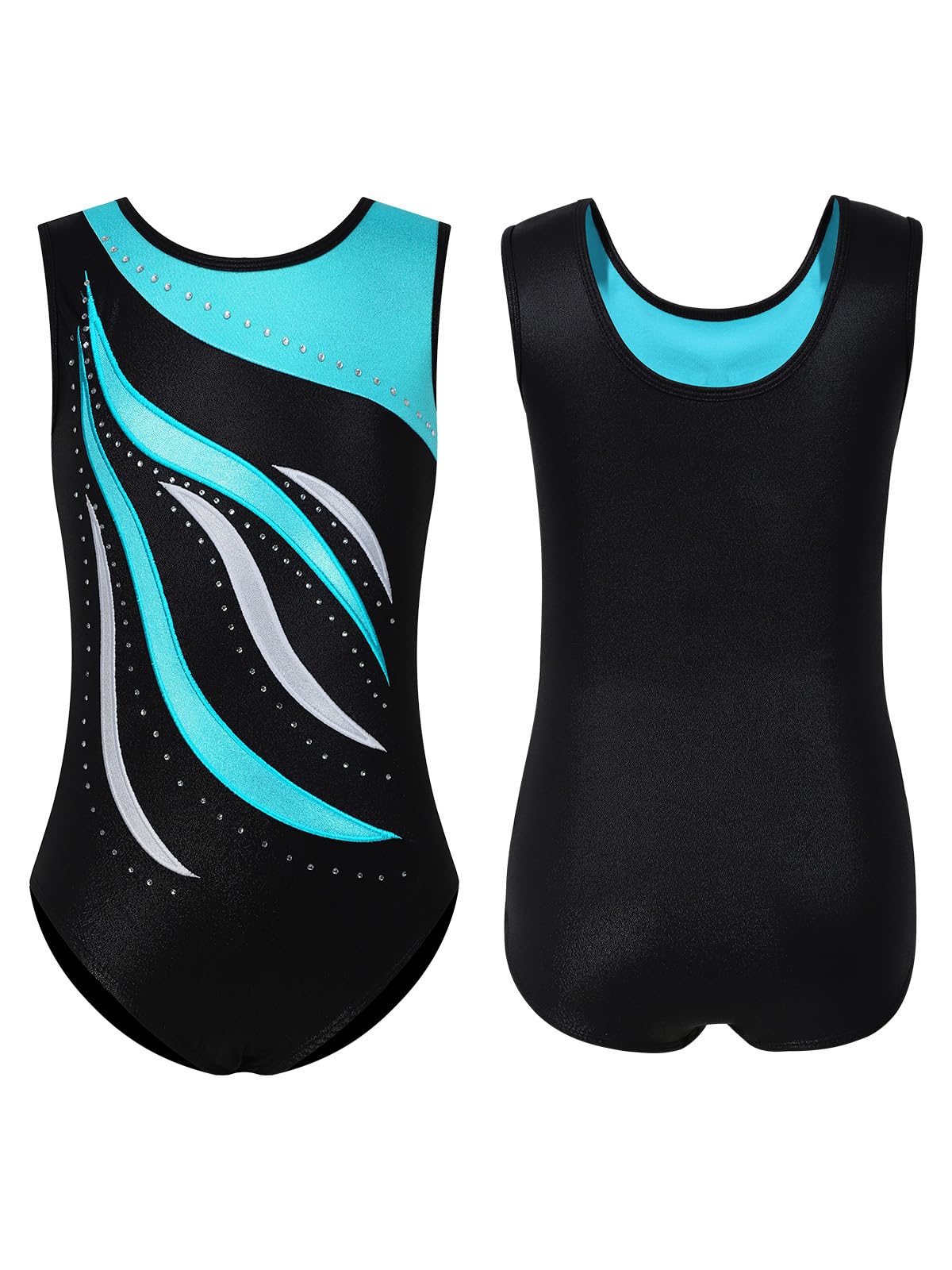 ESHOO Girls' Striped Gymnastics Leotard - Sparkly Diamond Ballet Dance Leotard for Kids | Perfect for Ballet Class, Gymnastics Practice & Dance Competition