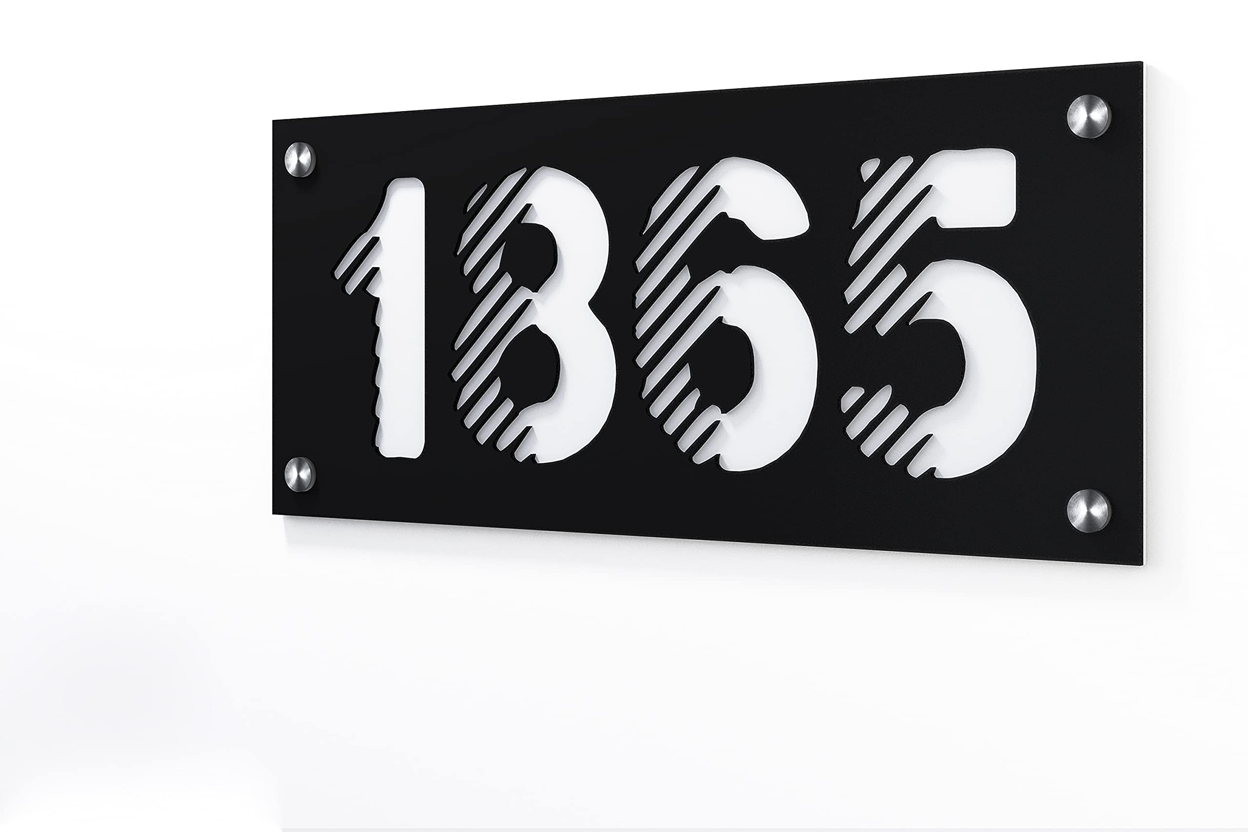 Modern Acrylic House Numbers - Black Rectangle with White Address Plaque - Contemporary Home & Hotel Sign (20