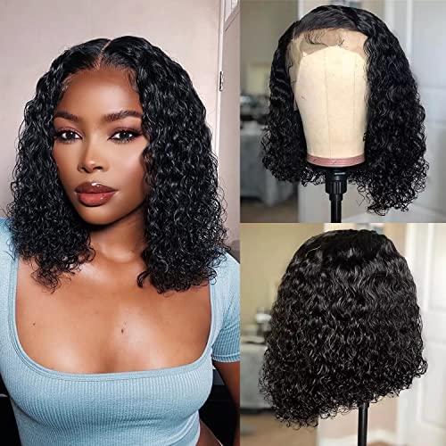 13x4 HD Transparent Lace Front Wig - Brazilian Virgin Human Hair Deep Wave Bob Wig - Pre Plucked Glueless 150% Density 12 Inch Natural Color for Black Women | Perfect for Daily Wear, Parties & Special Occasions
