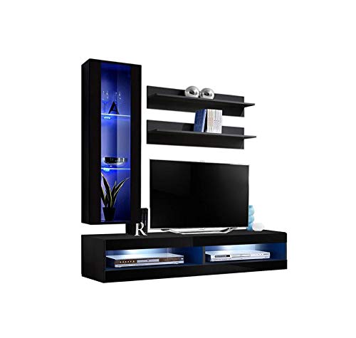 Modern White Wall-Mounted TV Stand with Storage Shelves & LED Lights - Floating Entertainment Center Console for Bedroom & Living Room - Perfect for Small Spaces & Home Theater Setup - Meble Furniture Fly H2 34
