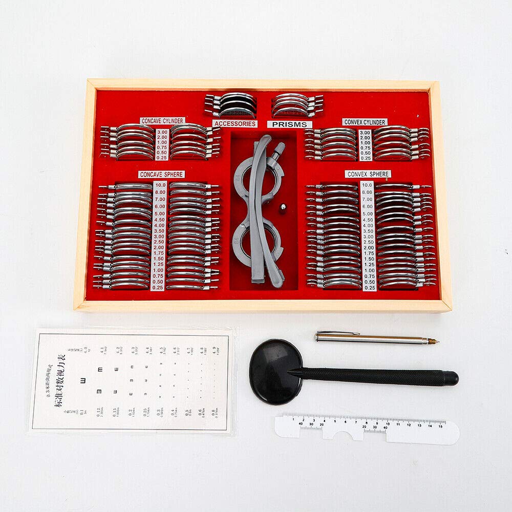 TBVECHI 104 Pcs Optometry Lens Set - Optical Glass Test Lenses with Metal Rim Trial Frame & Aluminum Case - Perfect for Eye Exams, Vision Testing, and Optometry Practice