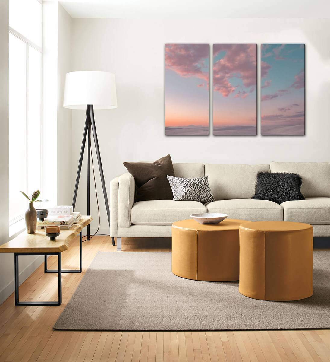 Cotton Candy Clouds in White Sands National Monument Sky - 3 Panel Canvas Wall Art for Living Room & Bedroom Decor - Landscape Paintings & Wall Pictures - Perfect for Home, Office, and Gift Giving