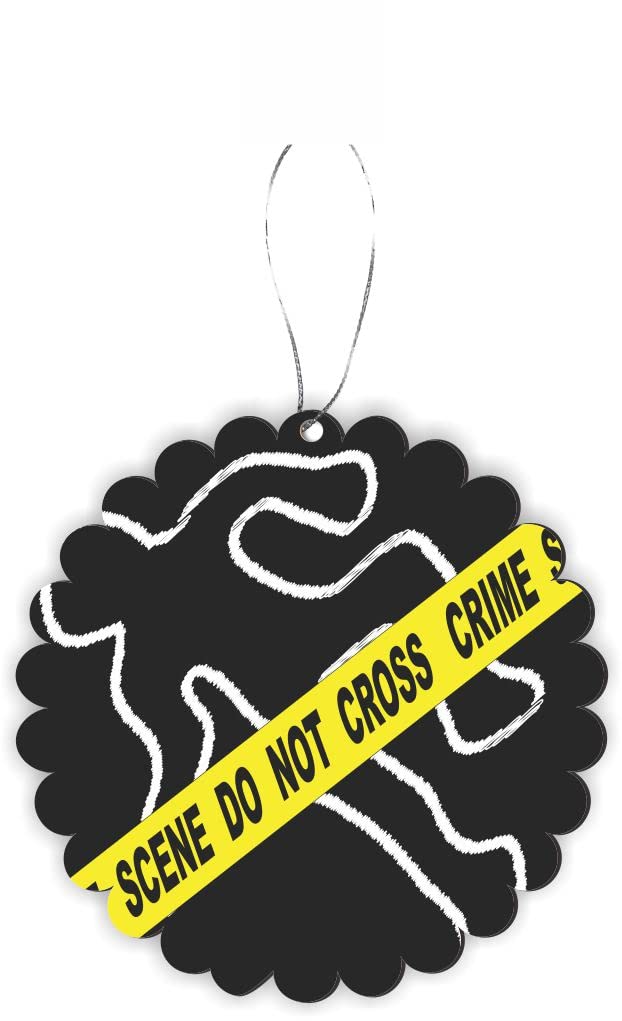 Crime Scene Body Outline White Chalk - Round Scallop Car Rearview Mirror Hanging Decor - Christmas Tree Ornament for Halloween Party, Crime Scene Investigation, Car Accessories & Holiday Decorations