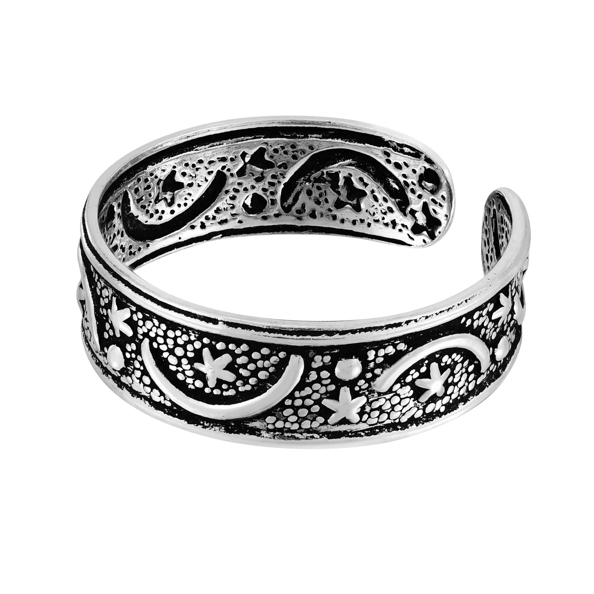 AeraVida .925 Sterling Silver Moon and Stars Toe Ring or Pinky Ring for Women - Elegant Celestial Jewelry for Toes or Fingers - Perfect for Beach, Summer, and Boho Fashion Styles
