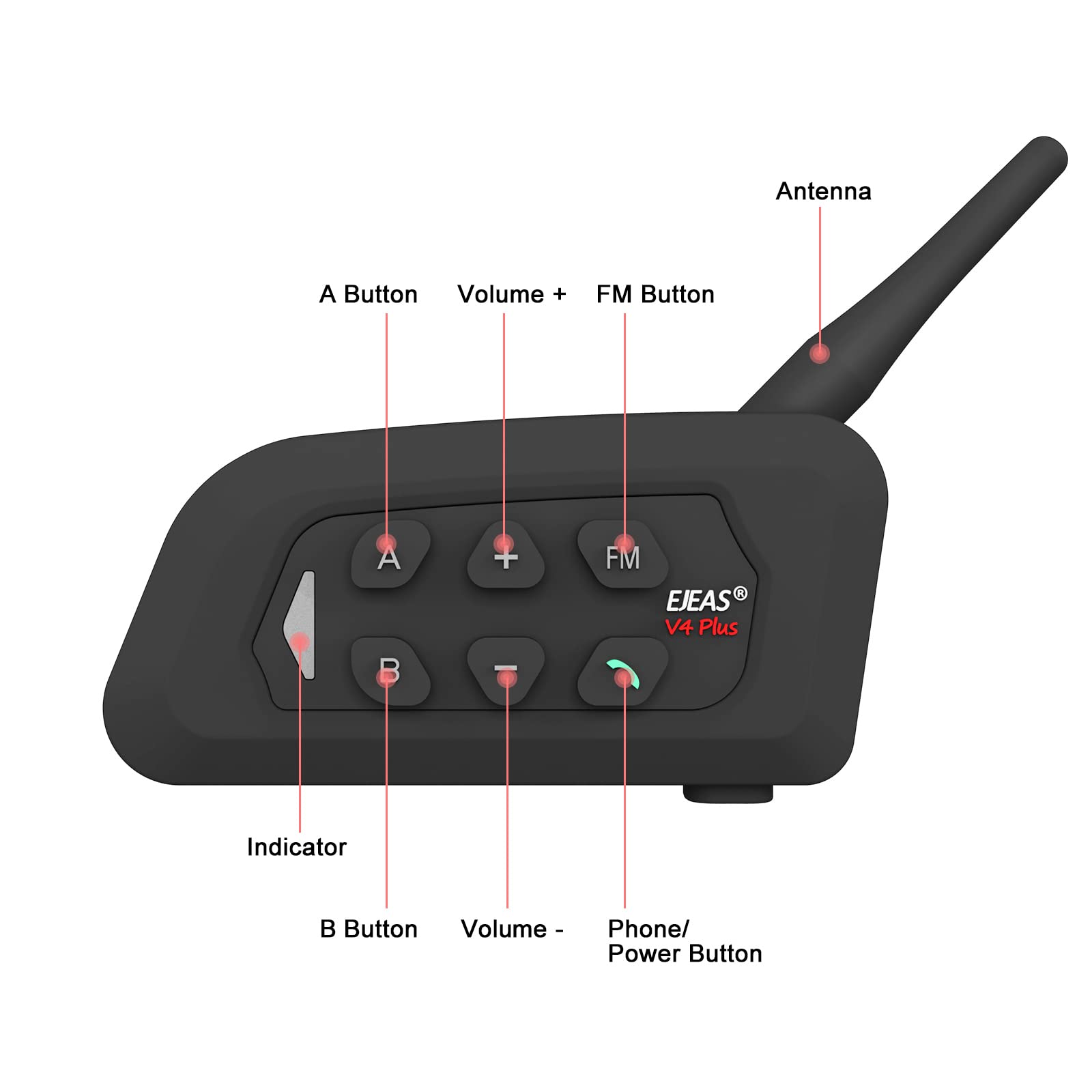V4 Plus Motorcycle Bluetooth Helmet Intercom Headset - 4 Pack, 4-Way Group Communication System for Motorcycle Riders, Soccer Referees, Skiing & ATV/Off-Road Adventures - Hands-Free Wireless Headset for Safe Riding & Outdoor Sports