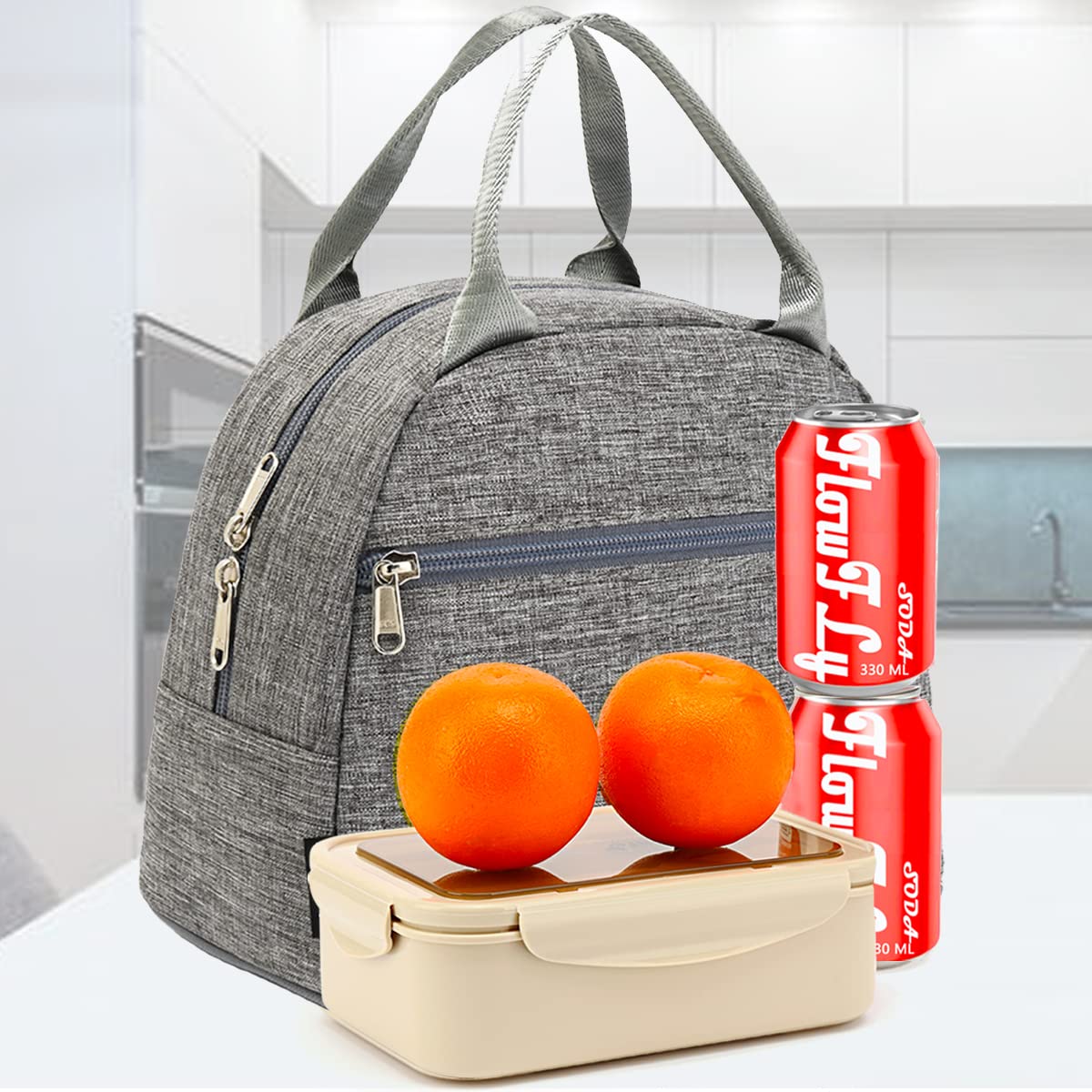 FlowFly Insulated Lunch Bag Tote - Reusable Cooler Lunch Box Organizer for Women & Men (Heather Grey) - Perfect for Work, School, Picnics & Outdoor Activities