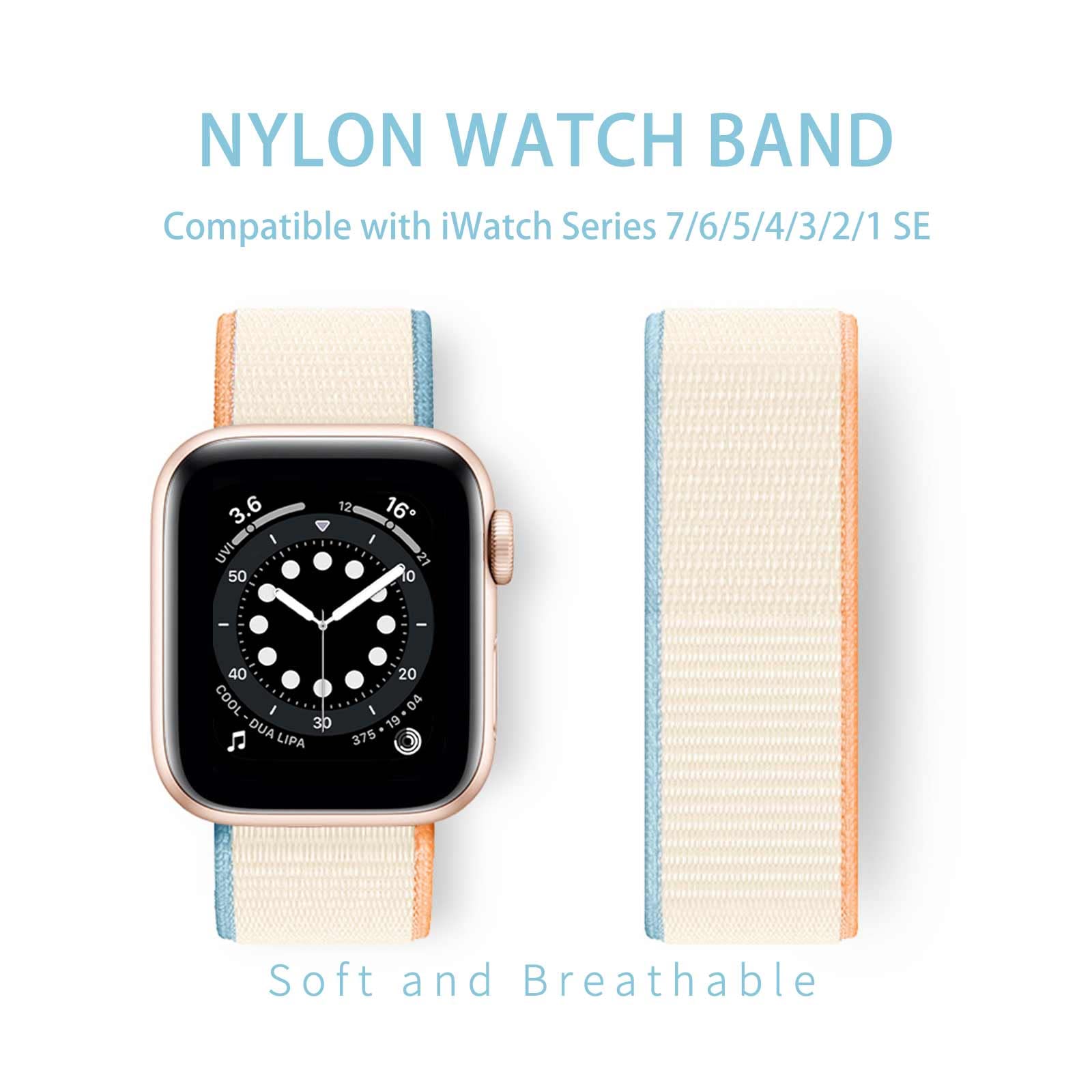 Durable Nylon Sport Loop Band Compatible with Apple Watch Series 1/2/3/4/5/6/7/8/SE - Adjustable Breathable Strap for Workout, Running & Daily Wear