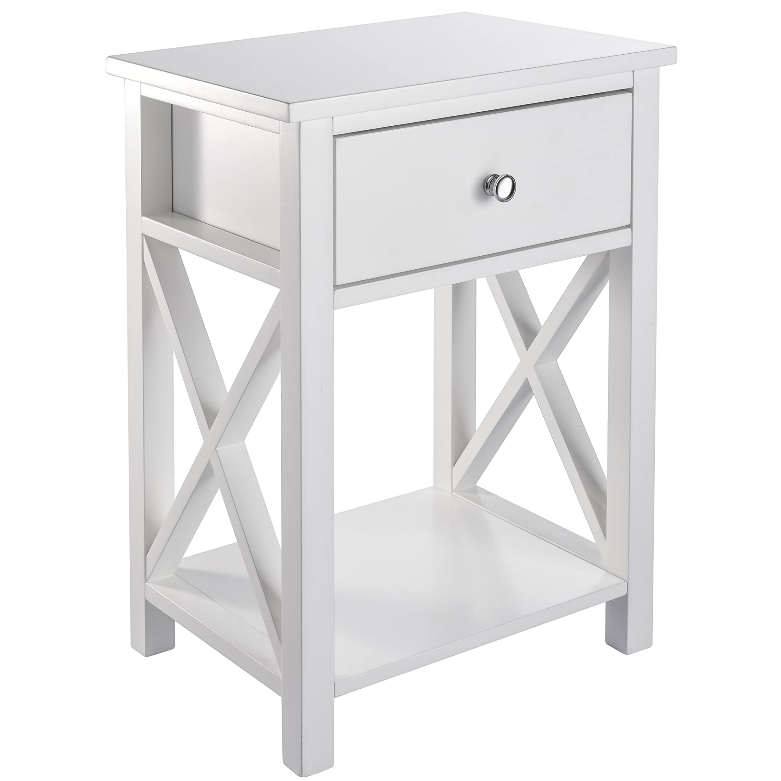Modern White Nightstand with Drawer - X-Design Bedside Table for Bedroom, Living Room & Office - Large End Table with Storage Space | Perfect for Small Spaces, Guest Rooms & Apartment Decor