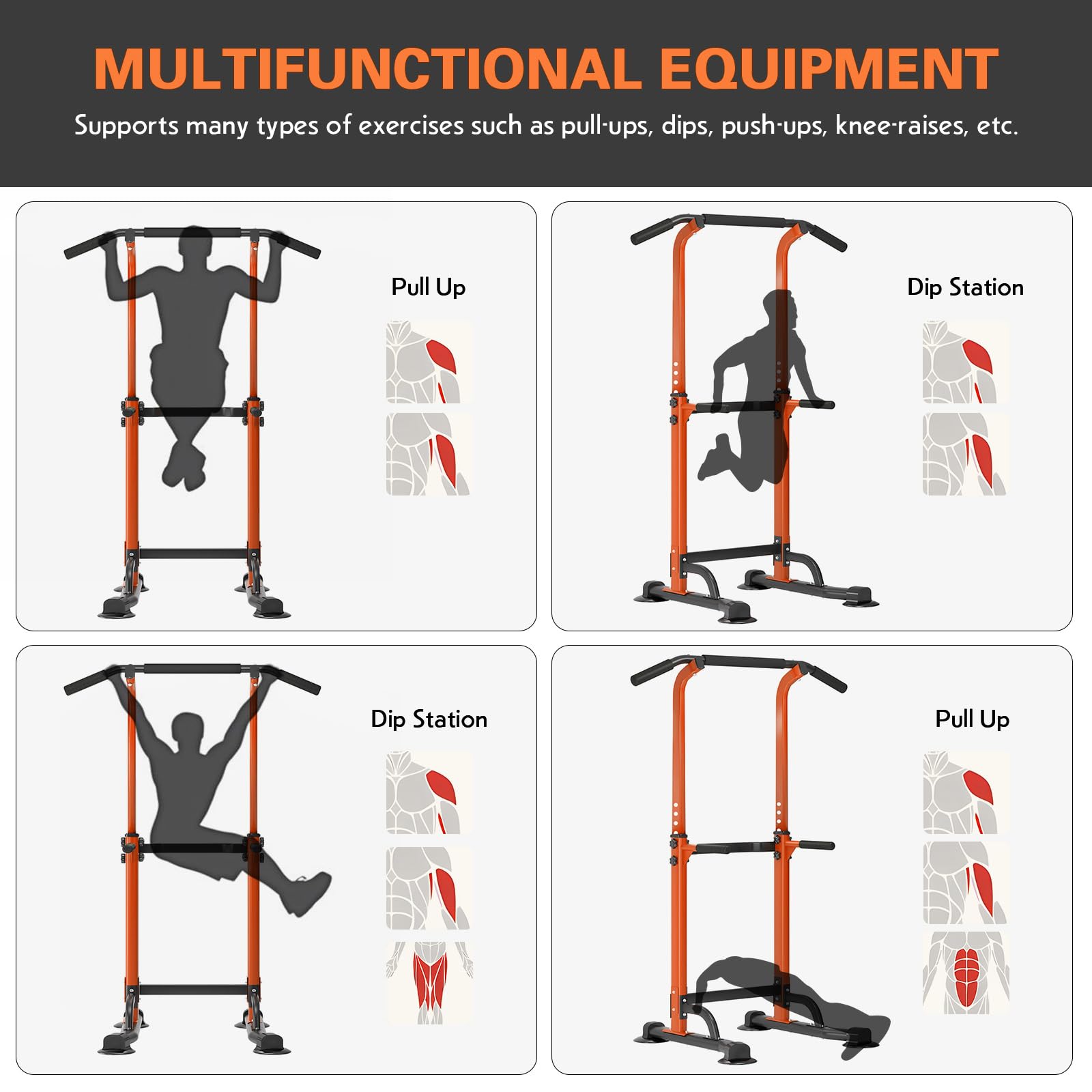 Soges Power Tower Pull Up Bar Station - Adjustable Free Standing Dip Station for Home Gym, Strength Training & Fitness Workout Equipment - Perfect for Home Exercise, Muscle Building & Full Body Workouts