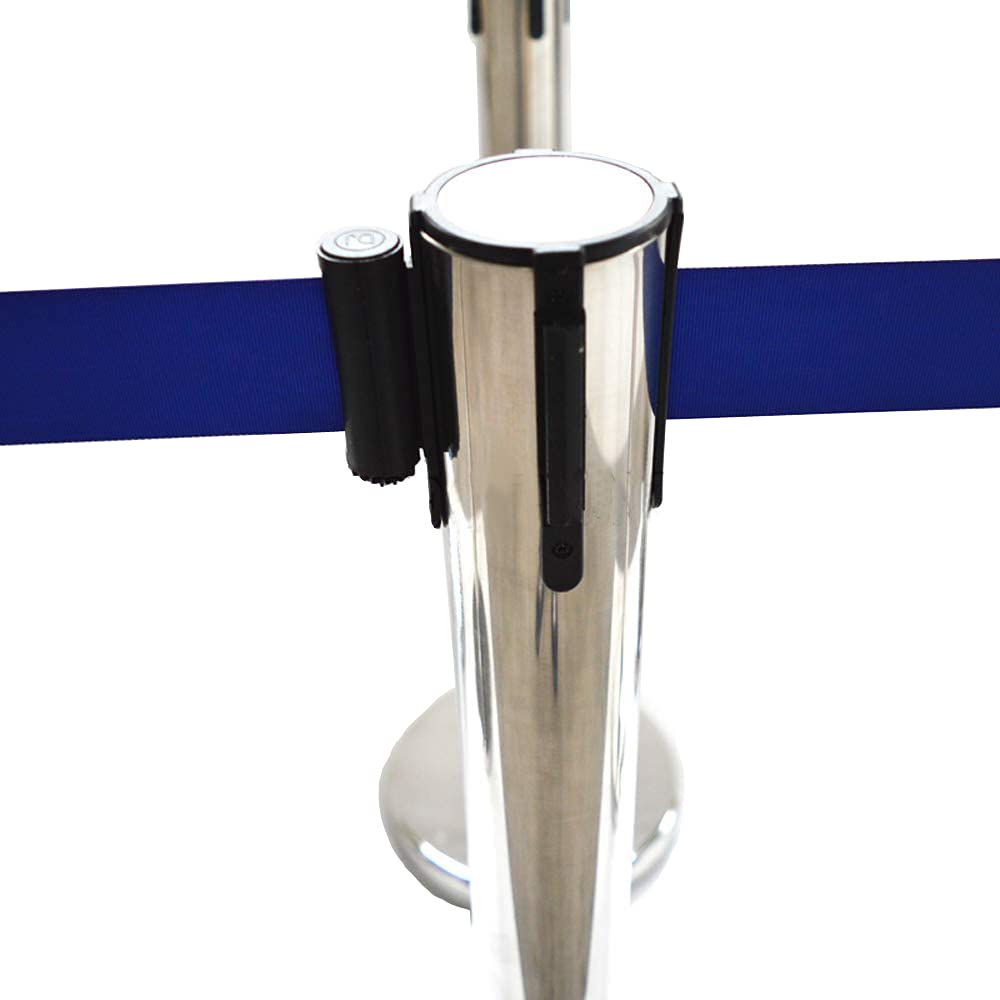 INTSUPERMAI 6-Pack Retractable Belt Stanchion Posts with Blue Queue Belts - Stainless Steel Crowd Control Barriers for Events, Banks & Retail Stores