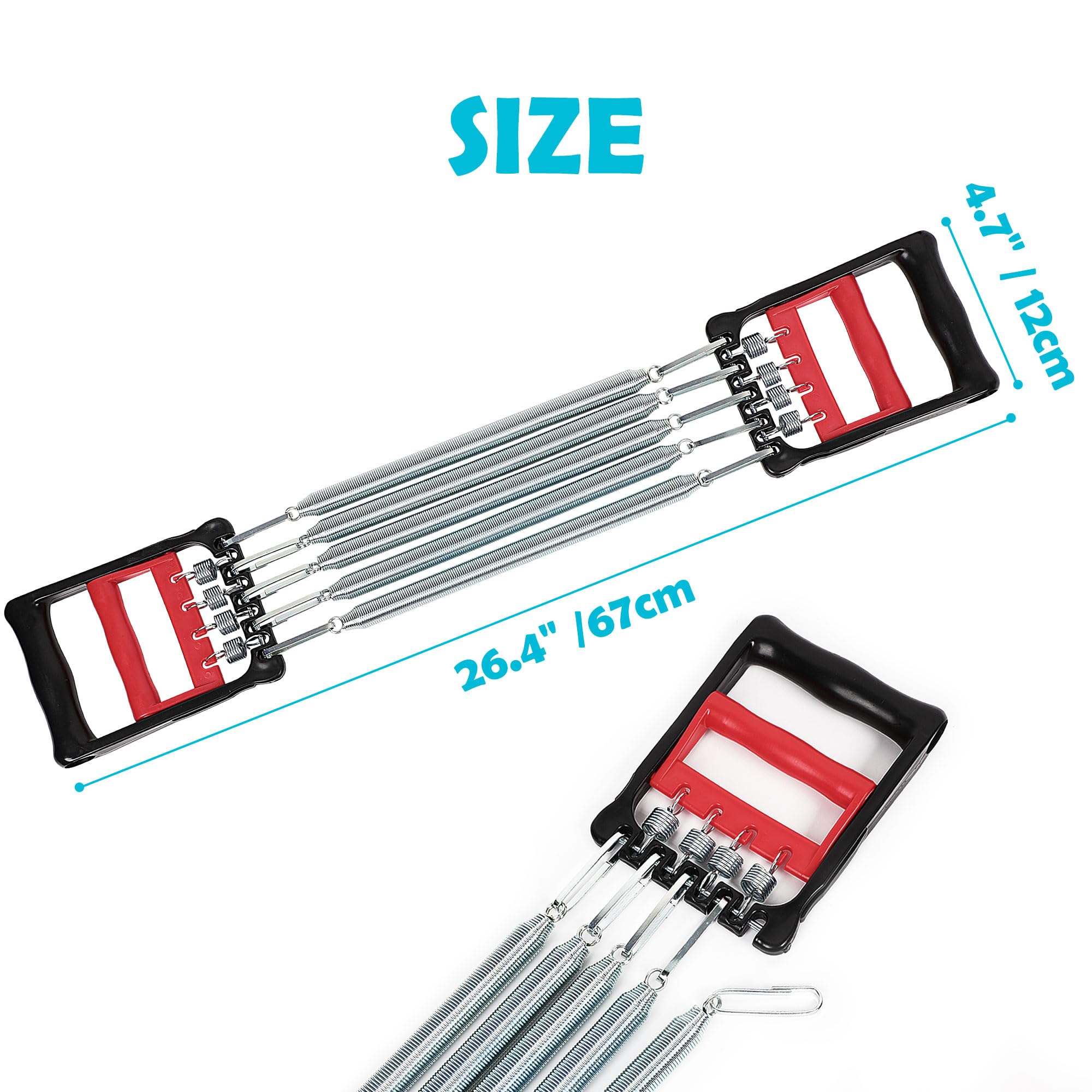 uxcell Adjustable Chest & Arm Expander - 5 Metal Spring Resistance Bands for Home Gym Workout | Strength Training Equipment for Men & Women | Perfect for Muscle Building, Physical Therapy & Home Fitness (Red & Black)