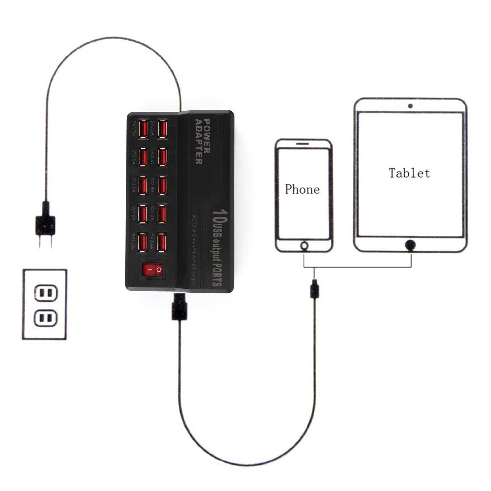 10-Port USB Desktop Charger 5V/12A Fast Charging Station with Multi Hub Dock - AU Plug | Perfect for Home, Office & Travel Charging Multiple Devices Simultaneously