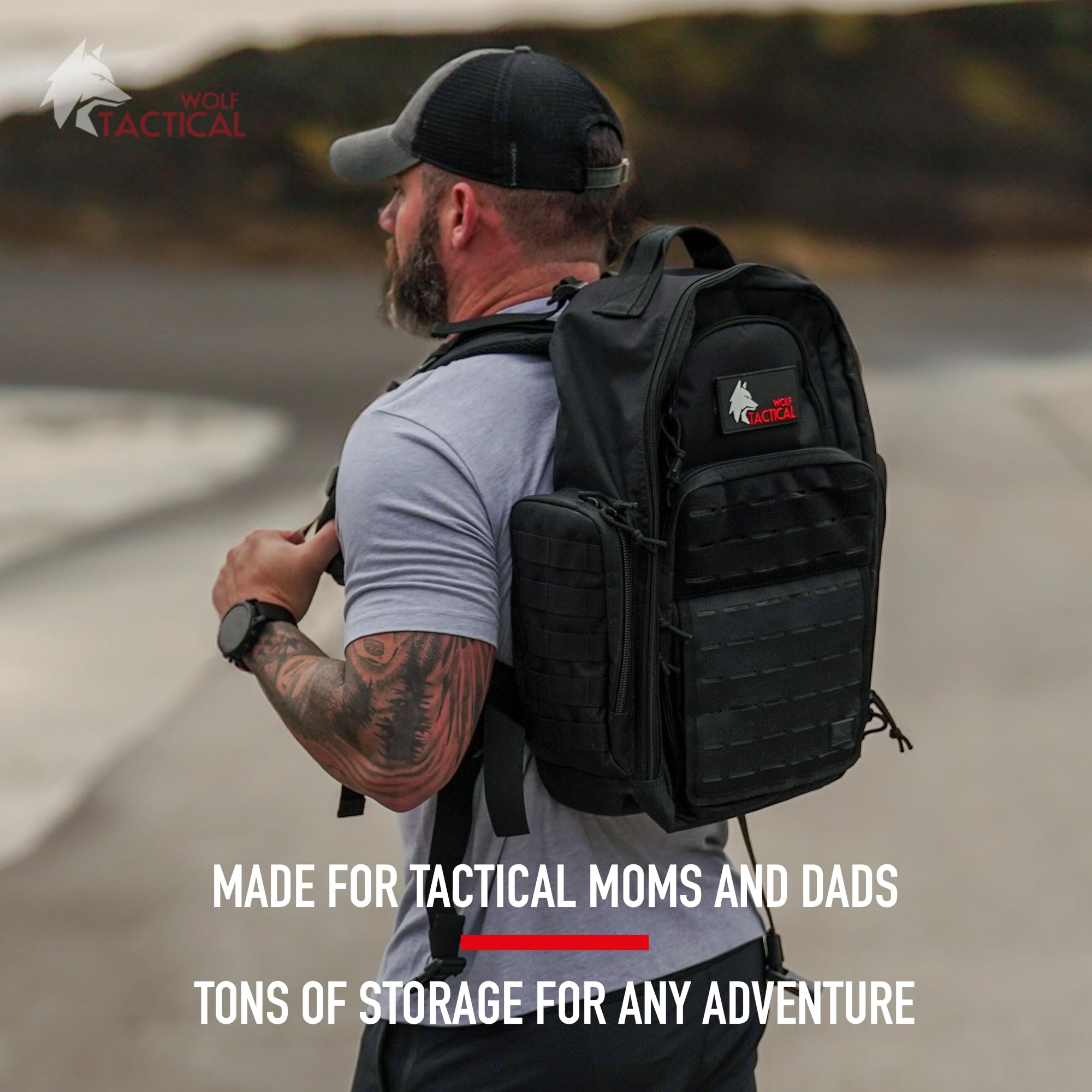 WOLF TACTICAL Military Style Diaper Backpack for Dads - Waterproof Baby Bag with Changing Pad & Multiple Pockets | Perfect for Travel, Hiking & Everyday Parenting