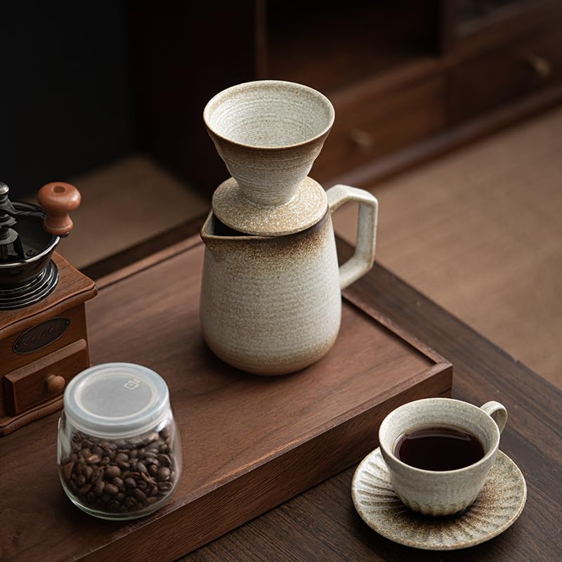Premium Ceramic Pour Over Coffee Maker with 100 V60 Paper Filters - 16oz/480ml Retro Gold Coffee Dripper for Home Brewing, Office Use & Camping Coffee Making