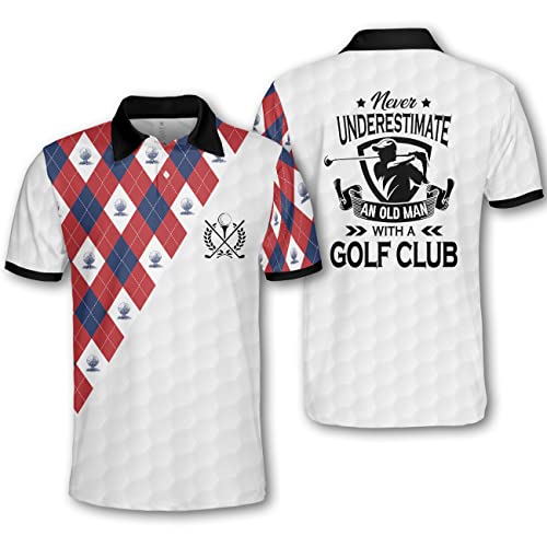 Pologen Men's Argyle Golf Polo Shirt - Moisture Wicking Dry Fit Performance Polo for Golfers - Funny & Crazy Golf Apparel for Men - Perfect for Golf Tournaments & Casual Wear