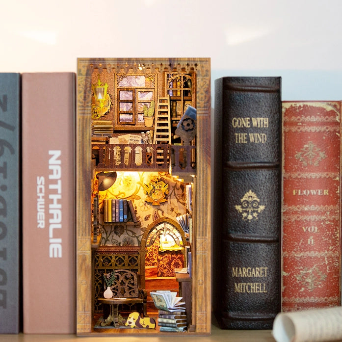 Eternal Bookstore Book Nook Kit with Dust Cover - DIY Miniature Bookshelf Decor for Home, Office & Gift Ideas