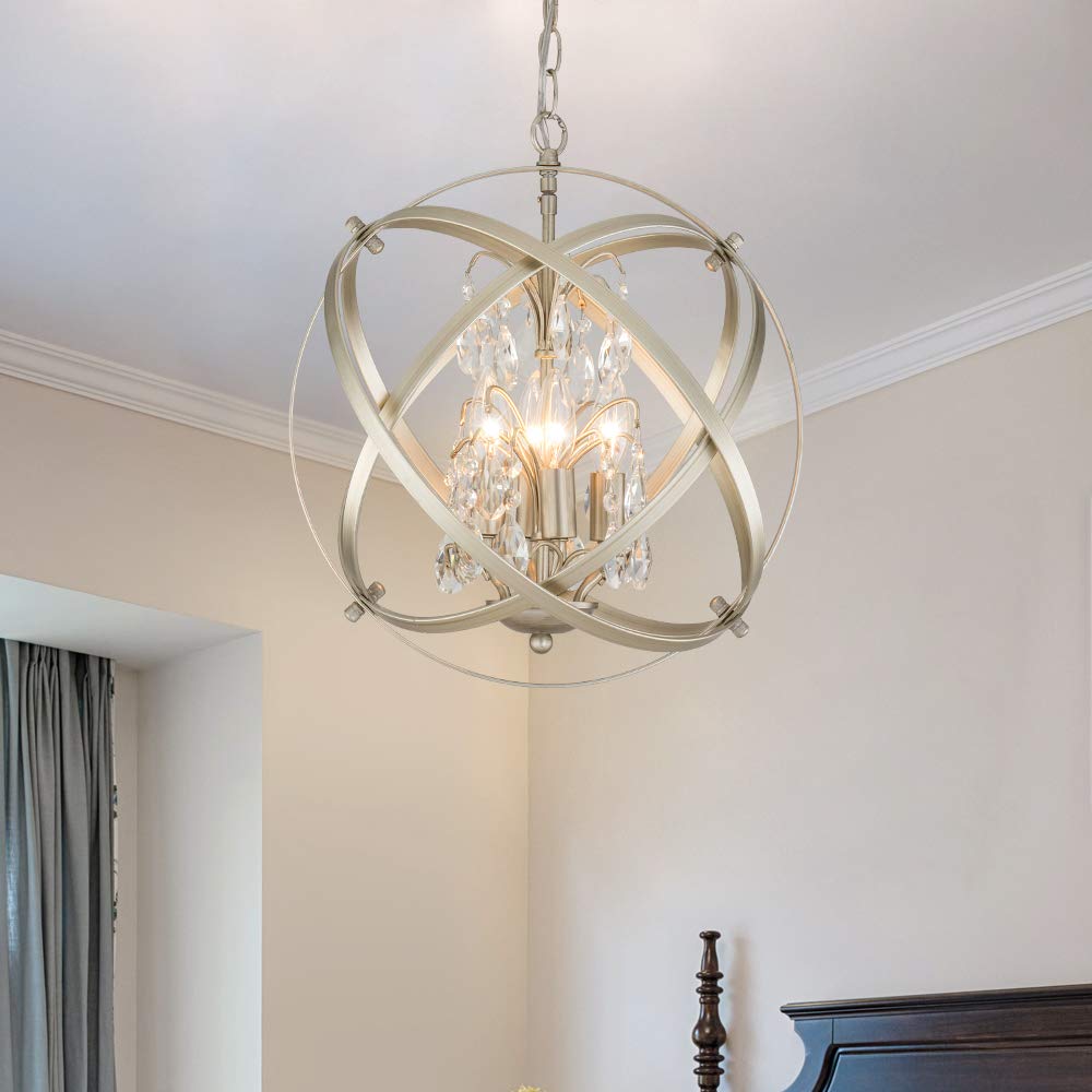 Maxax 4-Light Adjustable Crystal Chandelier - Modern Farmhouse Globe Pendant Light Fixture in Champagne Gold for Kitchen, Dining Room, Living Room, Entryway | Elegant Ceiling Lighting for Home Decor & Wedding Venues