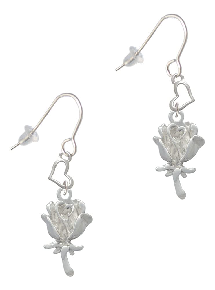 Vintage Silver-Tone Rose Heart French Hook Earrings for Women - Romantic & Elegant Jewelry Gift for Her - Perfect for Date Nights, Weddings & Special Occasions