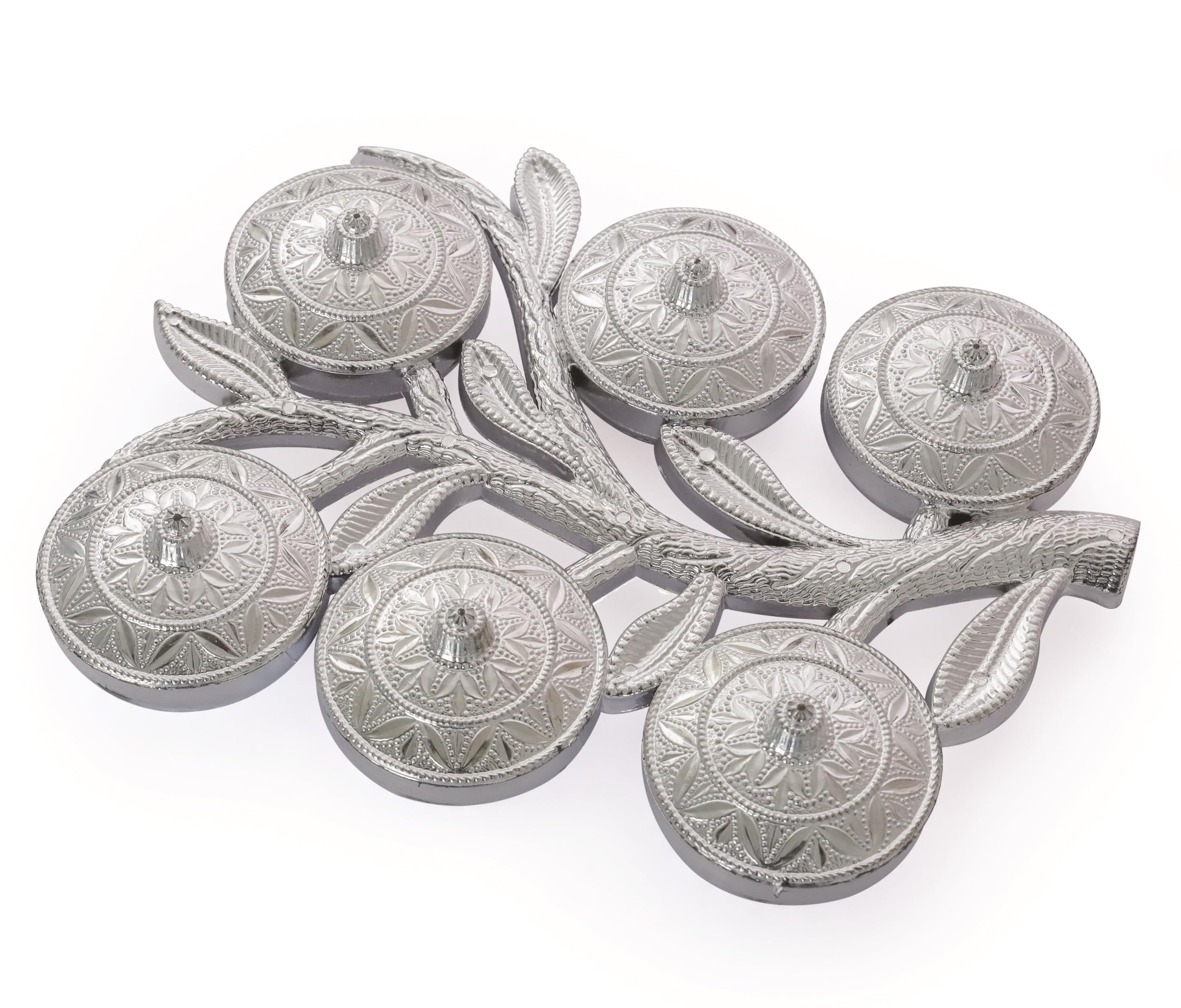 Elegant Silver Tree-Shaped Dry Fruit Serving Tray - 6-Section Traditional Mukhwas Box for Snacks, Nuts & Mouth Fresheners | Perfect for Indian Weddings, Diwali Gifts & Home Decor