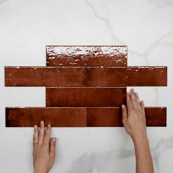 Antique Red Andrea Subway Tile - Textural Gloss Italian Porcelain (75x300x8mm) - Perfect for Kitchen Backsplash & Bathroom Wall Decor