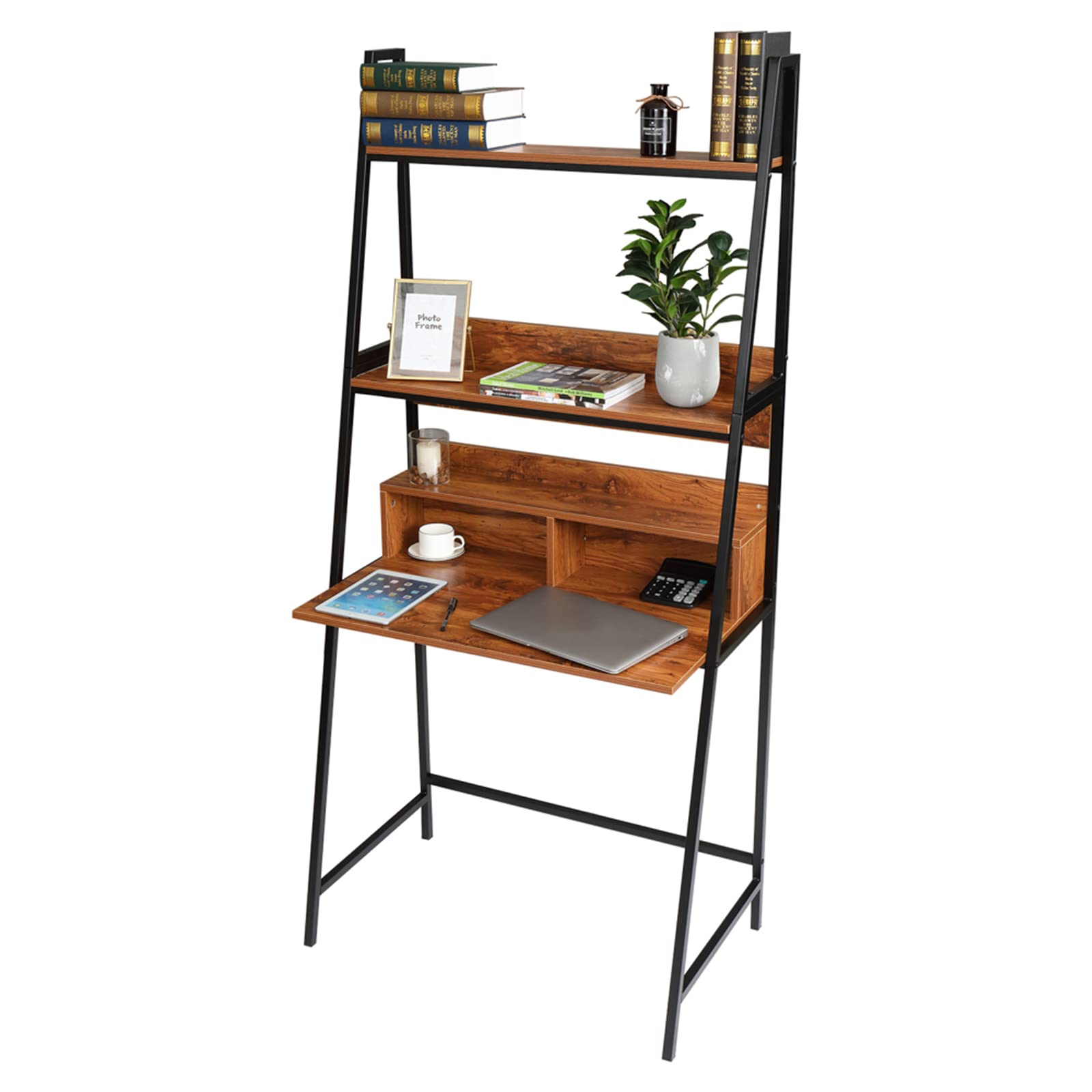33 Inch Computer Desk with Storage Shelves - Home Office Desk with Bookshelf for Study & Writing - Space Saving Design for Small Spaces - Brown - Perfect for Home Office, Study Room & Dormitory Organization