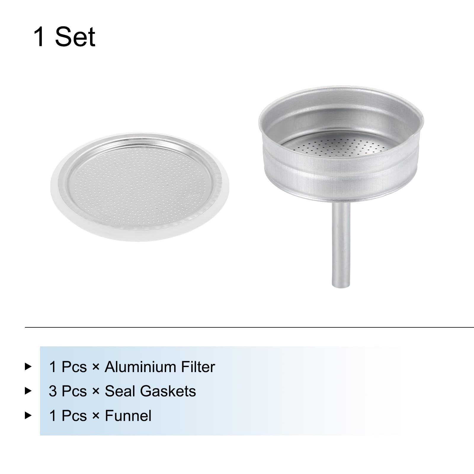 MECCANIXITY Stovetop Espresso Maker Replacement Parts - Aluminum Coffee Pot with 1 Filter & 3 Silicone Gaskets, Funnel (81x71x4mm) for 12-Cup Mocha Pot - Silver | Compatible with Bialetti & Other Stovetop Coffee Makers | Perfect for Home Brewing & Camping Coffee