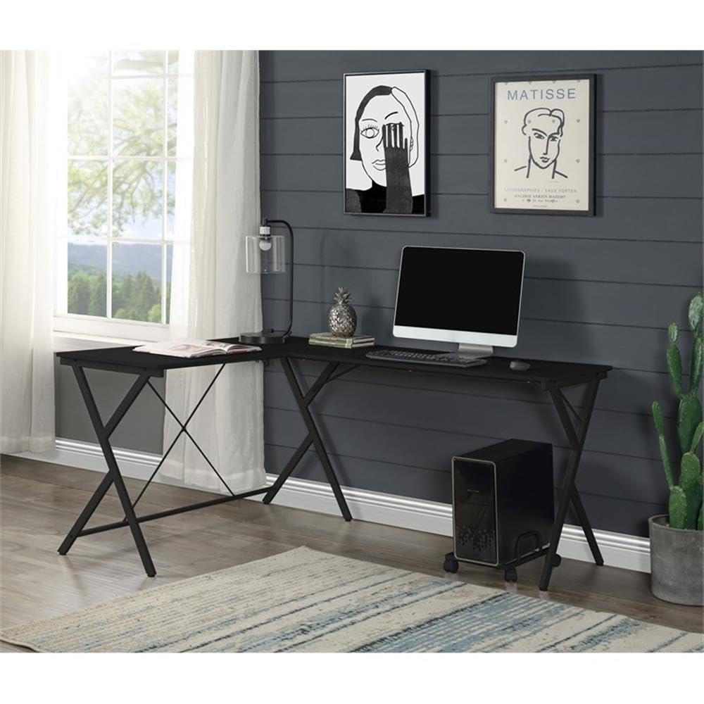 BOWERY HILL Modern L-Shaped Computer Desk - Black Wood & Metal Home Office Desk for Small Spaces | Perfect for Gaming, Work from Home & Study