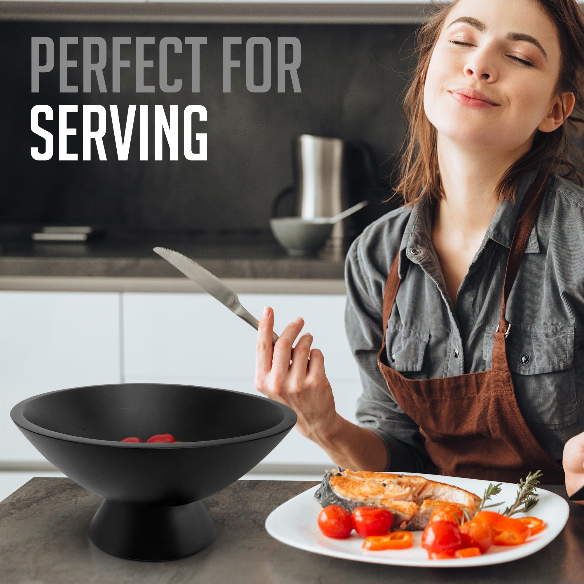 10 Inch Black Pedestal Bowl - Elegant Footed Fruit Bowl for Candy, Keys & Home Decor | Holds 4 lbs - Perfect for Dining Table Centerpiece, Kitchen Counter Display & Living Room Decor
