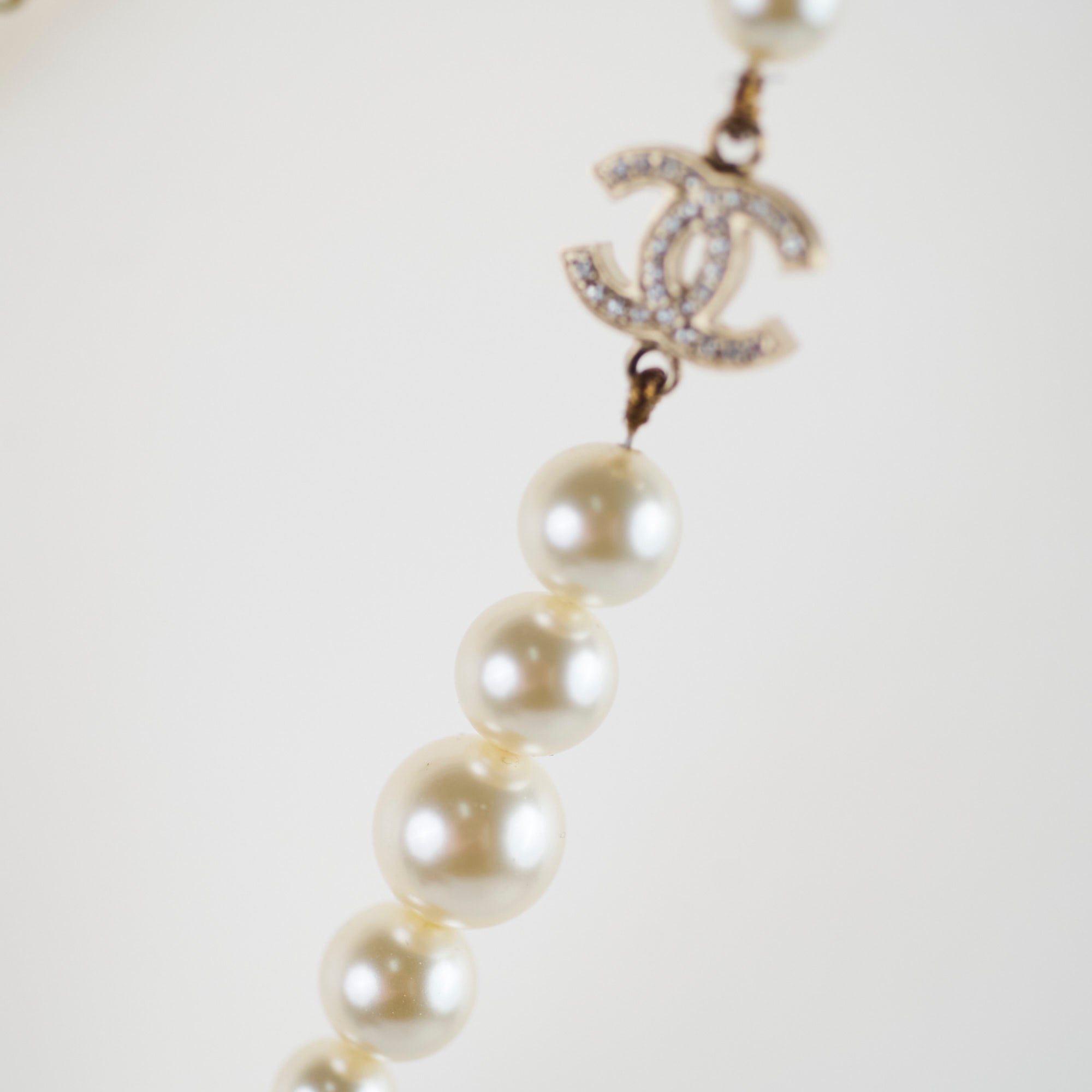 Chanel Pearl Long CC Logo Necklace - Elegant Costume Jewelry for Women | Perfect for Parties, Weddings & Special Occasions