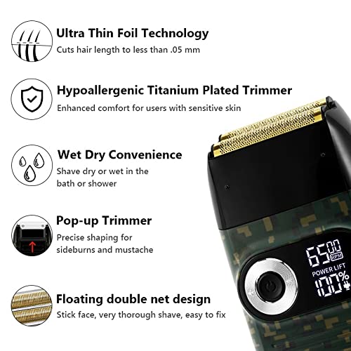Professional Electric Razor for Men - Rotary Motor Foil Shaver with Hair Cleaning System, Cordless Rechargeable Wet/Dry Shaving Machine (Green with Travel Case) - Perfect for Home Use, Travel & Grooming Gifts