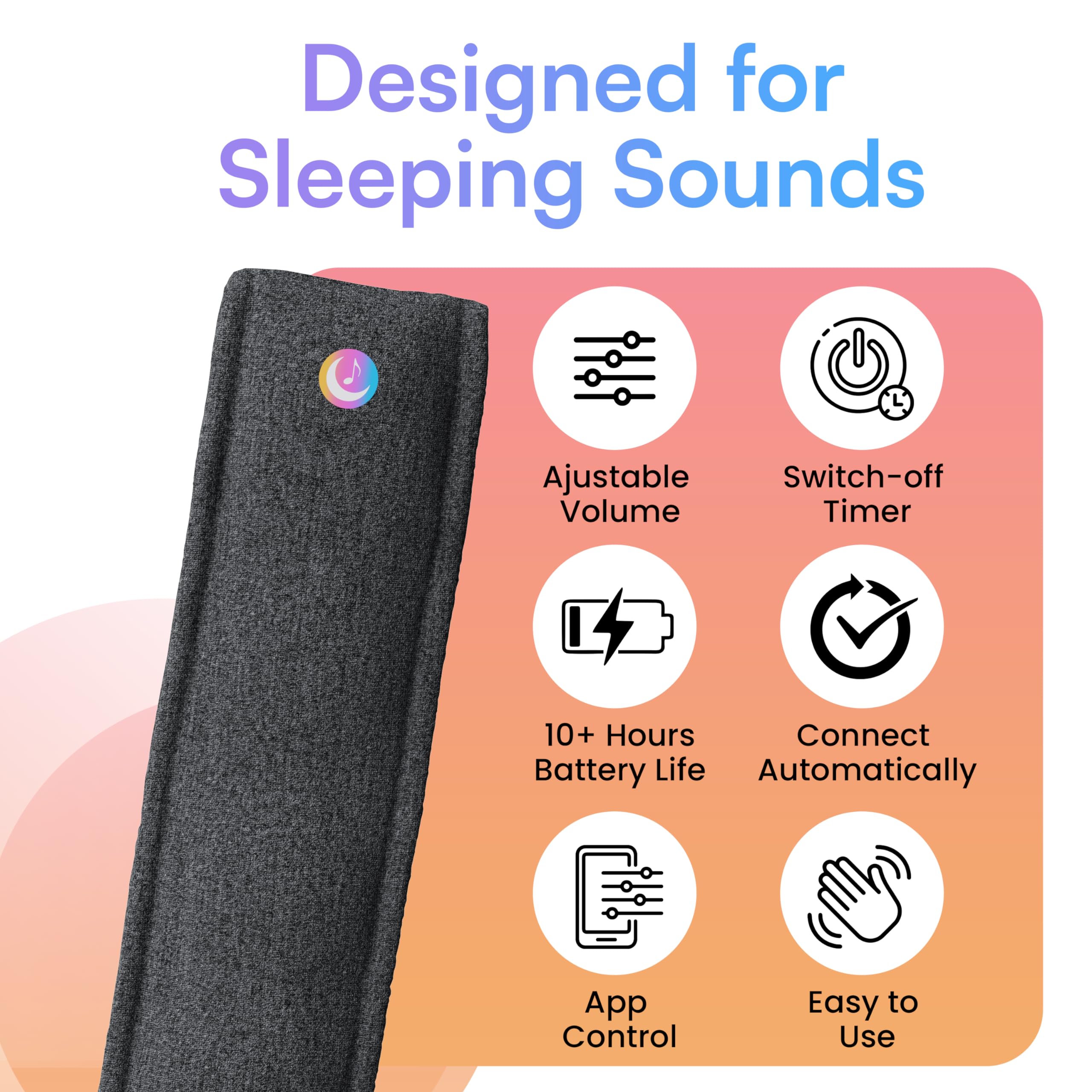 Drowsie Pillow Speaker Flexi - Black | Sleep Aid with Built-in Speaker for Relaxing Sounds, Music, Audiobooks & Meditations | Compatible with Calm, Headspace, Spotify, Audible | Perfect for Bedtime, Yoga, and Stress Relief