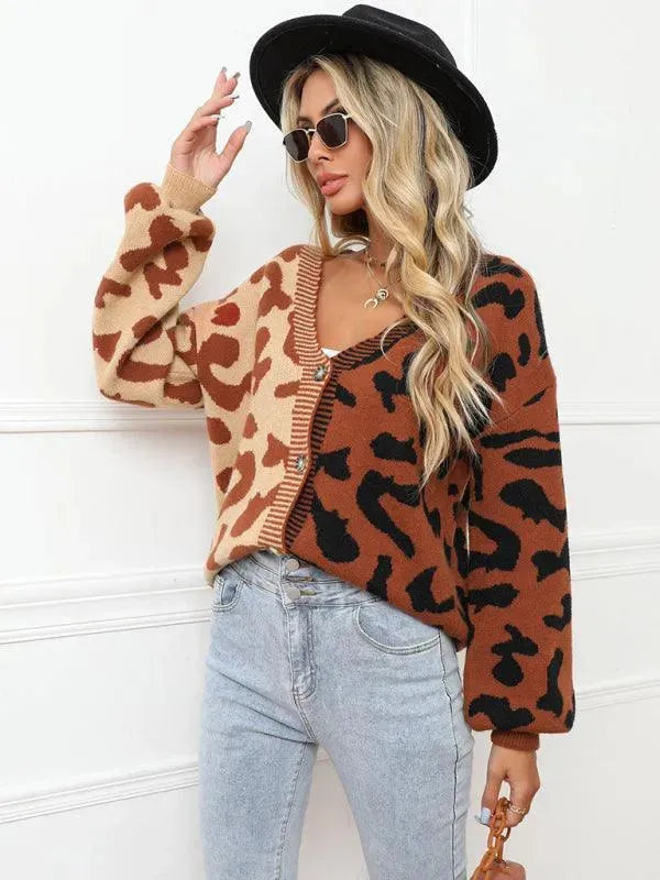 Stylish Leopard Print Oversized Knit Cardigan Sweater for Women - Cozy Fall & Winter Fashion - Perfect for Streetwear, Casual Outfits and Layering