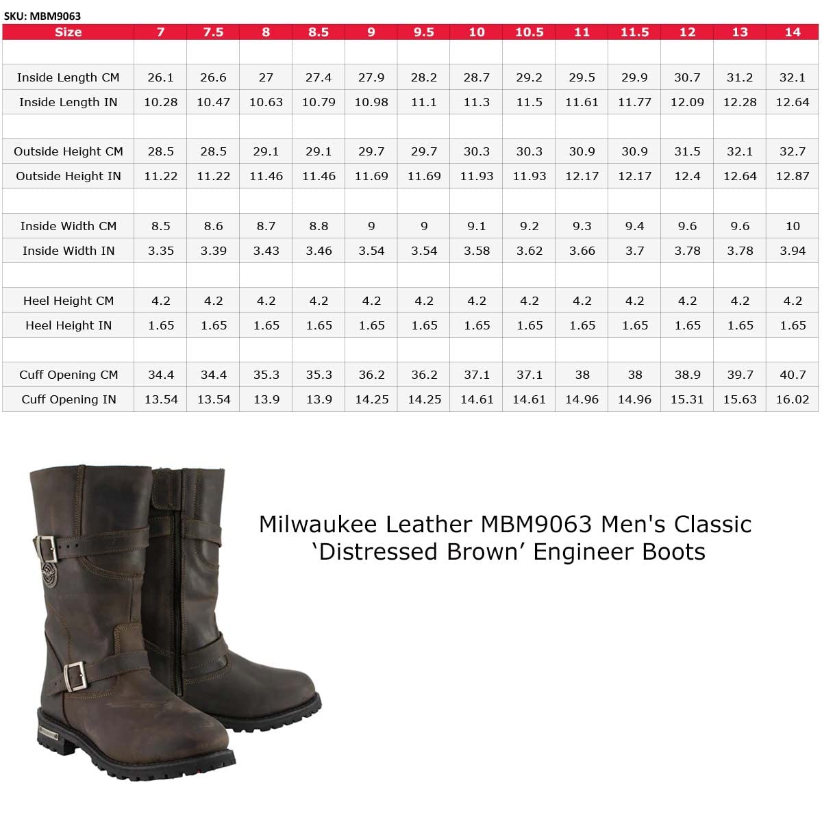 Premium Milwaukee Leather Men's Engineer Motorcycle Boots - Classic Riding Boots for Bikers & Cruisers - Size 7.5 - Ideal for Long Rides, Commuting & Motorcycle Events