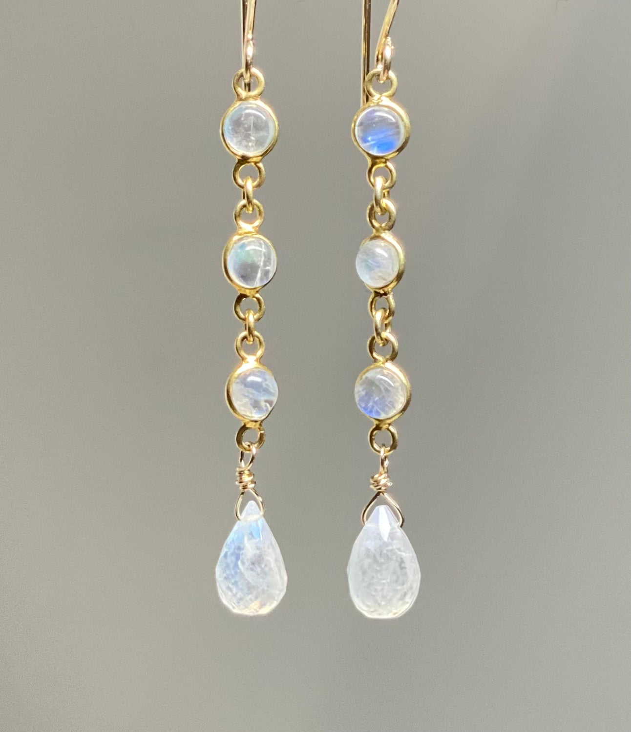 Rainbow Moonstone Teardrop Triple Dangle Earrings 14K Gold Filled - Elegant Boho Jewelry for Women, Perfect for Weddings, Parties & Everyday Wear