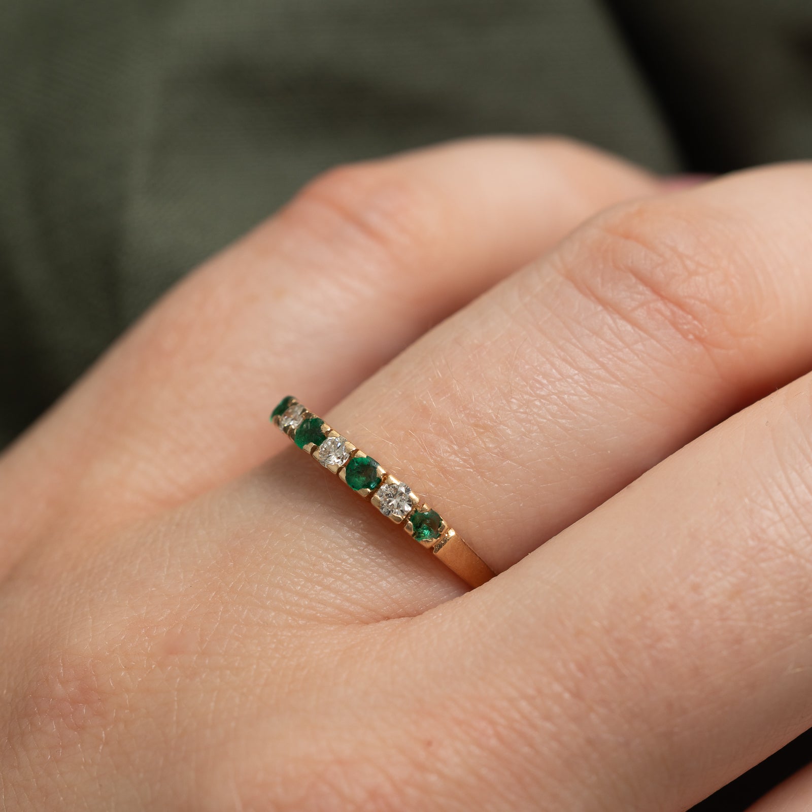 Emerald & Diamond Semi Eternity Ring - 0.17ctw Emerald & 0.12ctw Diamond - Size 6.75 - Elegant Wedding Band, Anniversary Gift for Her, Perfect for Engagement & Special Occasions